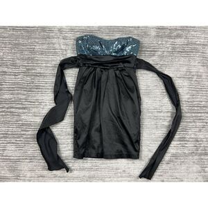 Ruby‎ Rox Dress Womens 5 Blue Black Sequin Strapless Short Back Zip